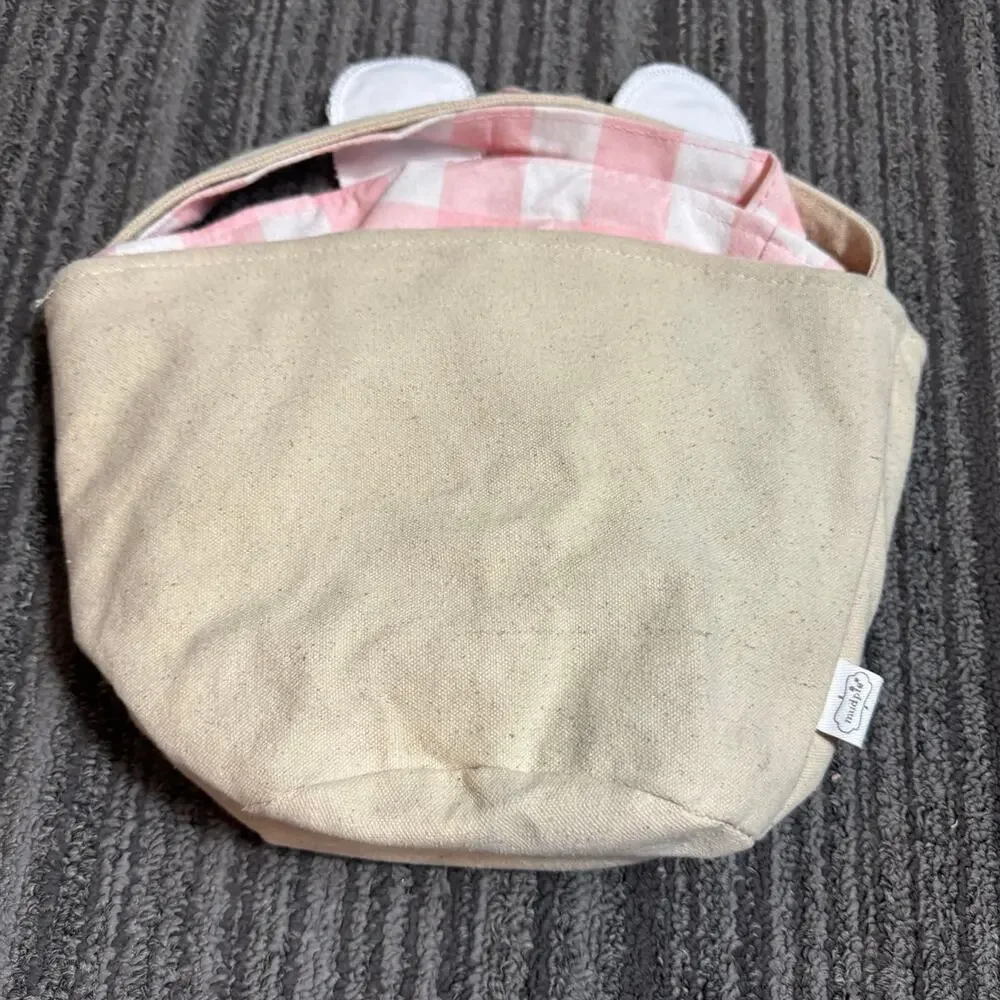2 pc Mud Pie Pink Check Bunny Baskets Bunny Tail Canvas and Bunny Ears Pink Che